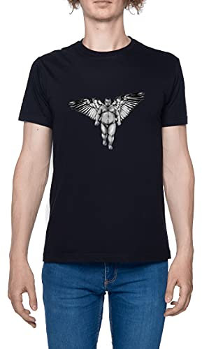 Wrestler Big Male with Wings Maglietta da Uomo a Maniche Corte Casual Leggera Girocollo Nero Men's Tshirt Black Crew Neck XL