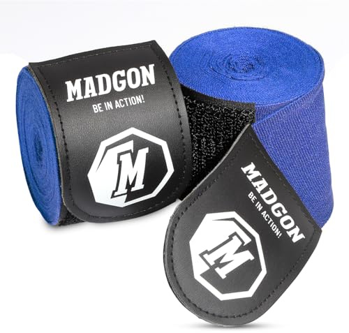 MADGON Boxbandagen mit Daumenschlaufe & starkem Klett | Box Bandage in 3 m / 3,8 m / 4,5 m – ideal für Boxen, MMA, Kickboxen, Training & Sparring | 2er Set