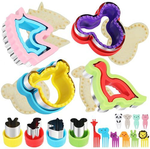Juego de cortador y sellador de sándwiches, 4 piezas de pan sándwich descrejado para panqueques DIY cortador de galletas para niños caja Bento, molde de forma de Mickey círculo de flores dinos.