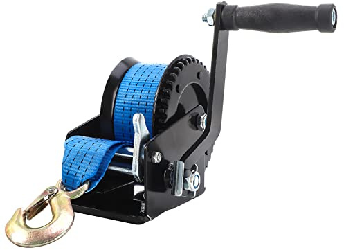 SPARKWHIZ Boat Trailer Winch, 1600lbs Heavy Duty Hook with 26ft Polyester Strap, Two Way Ratchet Manual Winch for Trailer, Marine, Boat, ATV