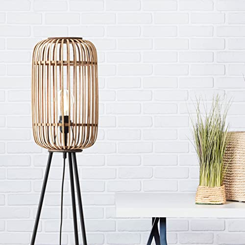 Brilliant Dreibein-Lampe im Nature Stil - Rattan Standleuchte mit Fußschalter für Büro, Schlafzimmer oder Wohnzimmer aus Metall/Bambus, in hellbraun - 1,3m Höhe, 93776Z20