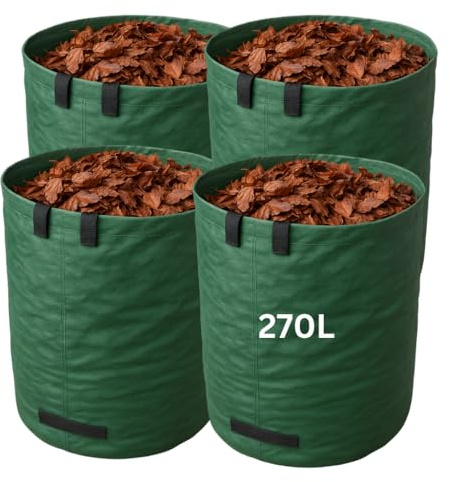 Ferropro 4er Set Gartenabfallsack – Abfallsack für Gartenabfälle –272 L Fassungsvermögen – Laubsack aus reißfestem Polypropylengewebe – Mit Verstärkungsring und 4 Griffen – Rasenschnitt und Grünabfall