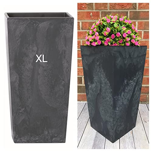 MELTOM Blumenkübel mit Einsatz Slim Hoch Quadratisch Beton Optik Farbe: Anthrazit XL (BxH): 28 x 55 cm