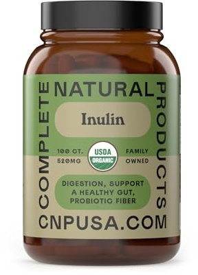Organic Inulin Capsules 520mg - Organic Inulin Powder Fiber from Jerusalem Artichoke, Prebiotic Fiber Support for Gut Digestion, Clean Plant Based Formula, Vegan Non GMO, 100 Capsules Made in USA