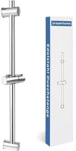 ProPerhome Edelstahl Duschstange 66 * 25cm,oberes Bohrloch variabel,inkl verstellbar duschhalterung,Premium Slider besteht aus Engineering Grade ABS