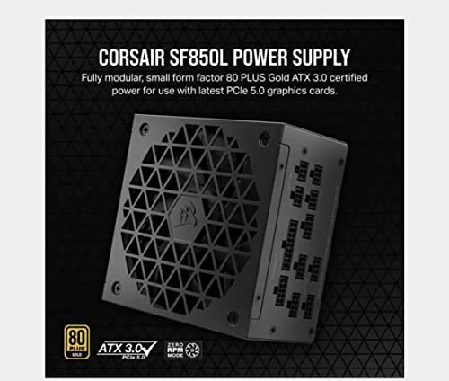 Corsair SF850L Fully Modular Low-Noise SFX Power Supply - ATX 3.1 & PCIe 5.1 Compliant - Quiet 120mm PWM Fan - 80 PLUS Gold Efficiency - Zero RPM Mode - 105°C-Rated Capacitors - Black