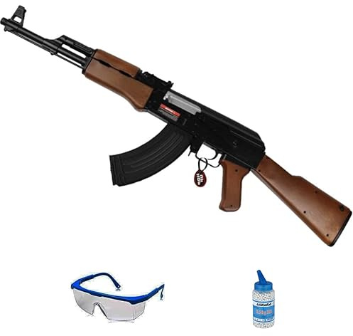 Ecommur. Cyma CM022W AK-47 Wood | Pistola elettrica a sfere Airsoft 6 mm + occhiali protettivi + caricatore 1000 0,20. (Potenza: 0,5 joule)