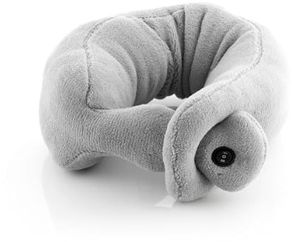 Vibrierendes Nackenkissen – Massage-Nackenkissen – Reisekissen für Flugzeug und Auto – Schaumstoff – Fleece – 2 Vibrationsstufen – Grau