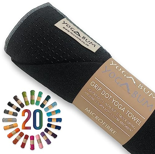 Yogabum Grip Dot Yoga Mat Towels | Non-Slip | Eco Yoga Towel (Black)