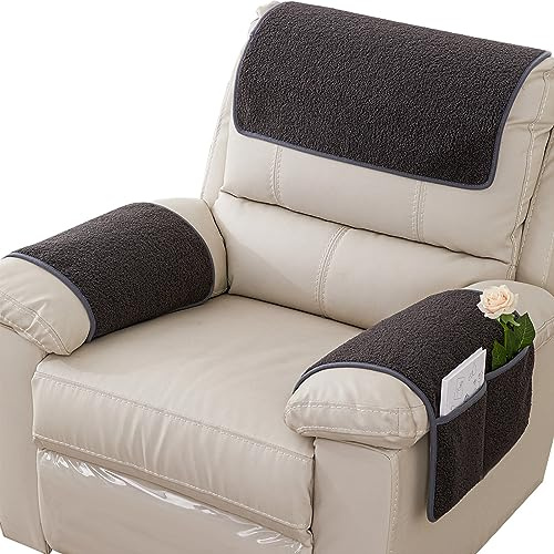 NNSMUN Armrest Cover, Recliner Chair Protector, Furniture Protector Slip, Side Storage Pocket, Stretch Armchair Couch Arm Rest Cover for Recliner, Chair, Sofa (Dark Gray,1 Seater(3pcs))