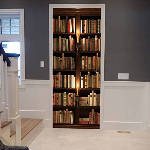 3D Türaufkleber Vintage-Bücherregal 95X215Cm Türtapete Selbstklebend Türposter - Fototapete 3D Effekt Türfolie Poster Tapete Wandtattoo Diy Selbstklebende Wandbild Pvc Wasserdichte Tapete