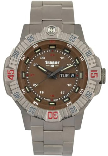 Traser Herren Armbanduhr in der Farbe Braun mit Armband aus Titan Wasserdichtigkeit: 20bar, Gehäusedurchmesser: 46 mm, Art.Nr. 110668