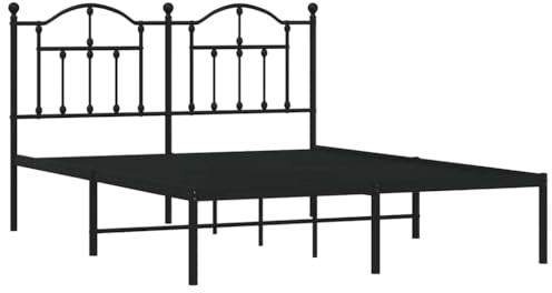 vidaXL Bettgestell, Bettrahmen mit Kopfteil Lattenrost Metall, Metallbett Bett für Schlafzimmer, Doppelbett Gästebett, Schwarz 140x200cm