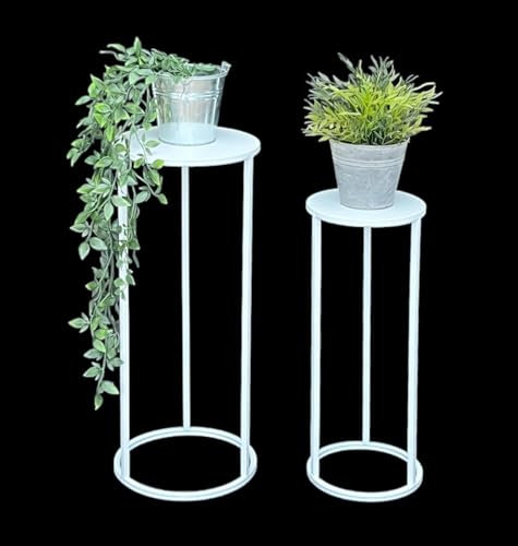 DanDiBo Blumenhocker Metall Weiß Rund Blumenständer Beistelltisch 96483 2er Set Blumensäule Modern Pflanzenständer Pflanzenhocker