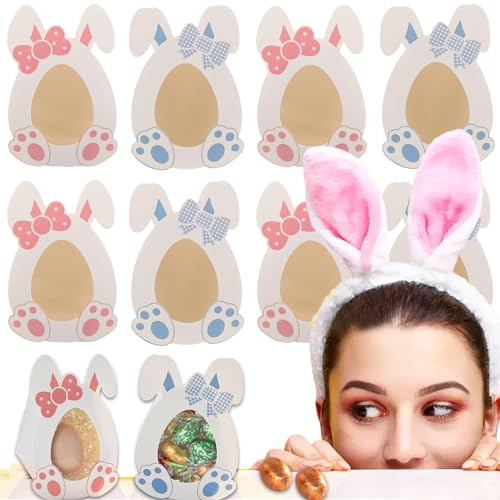 10 scatole per caramelle a forma di coniglietto, per uova di Pasqua, scatole di cartone con finestra a forma di coniglio, contenitori per carta da festa, per cioccolatini, biscotti, snack, forniture