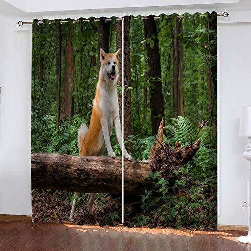 MAYNUO Blickdichte Vorhänge Mit Motiv 3D Grüne Wälder Tier Hund Kinder Gardinen Blickdicht Ösen Gardine Thermo 264x214 cm Schlafzimmer Kinderzimmer Vorhänge Dekoratives Muster, Verdunklungsvorhänge