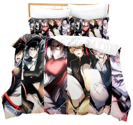 SENTUBILA Bettwäsche 135x200 2 Teilig |Bungo Stray Dogs Bettbezügen,Kissenbezügen 80x80,kinderbettwäsche Anime Deko Für Zimmer (B,135x200cm+75x50cmx1)