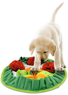 LuckyOpt Slip-Free Dog Snuffle Mat, Dog Feeding Mat Slow Feeder with Hanging Ropeand Relieve Stress, Snuffle Mat for Dogs Rabbits Hamsters to Improve Digestion (Three Flowers)