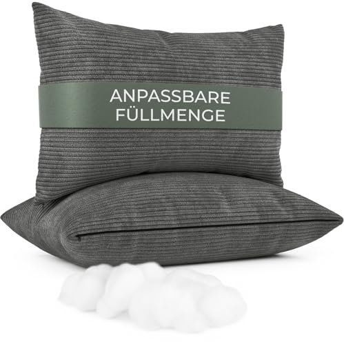Well B4 Cojines con Relleno Incluido, 2 Unidades, Cojines para Sofa y Cama, Decoracion Hogar, Funda de Almohada, Fundas de Sofa torciopelo Acanalado Moderno, Cojin 40x60 Gris obscuro