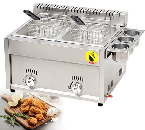 Fablestoryem Friteuse à gaz Commerciale, friteuse de Cuisine au Propane Liquide ou au gaz Naturel, Machine à Frire de Cuisine à Double réservoir en Acier Inoxydable, pour la Restauration