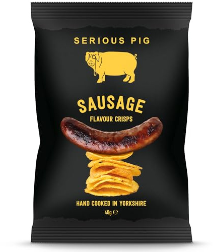 Serious Pig Sausage Flavour Hand Cooked Crisps Yorkshire Potatoes Natural Seasoning (12 x 40g)