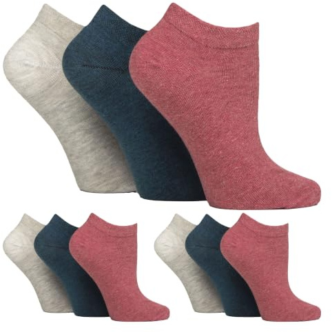 Gentle Grip 9 Paar Diabetiker Socken Damen Kurz Sneaker Socken Extra Weit für Geschwollene Füße