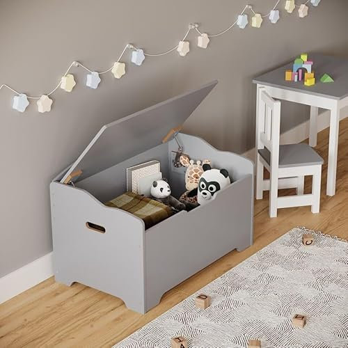 URBNLIVING Ottoman Wooden Storage Chest Bench Stool Seat Trunk Toy Box Bedding Blanket Lid Suitable for Living Room, Bedroom (Grey)