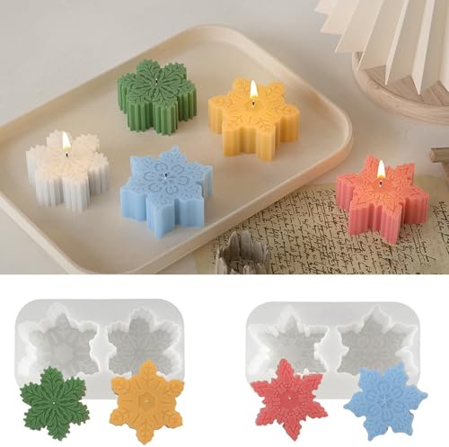 2 Pieces Snowflake Candle Moulds Christmas Epoxy Resin Mould Silicone Candle Holder Molds Resin Casting Mould for DIY Candle Making Ornament Molds for Candles Wax Soap Craft Chocolate Fondant (2 Pcs)