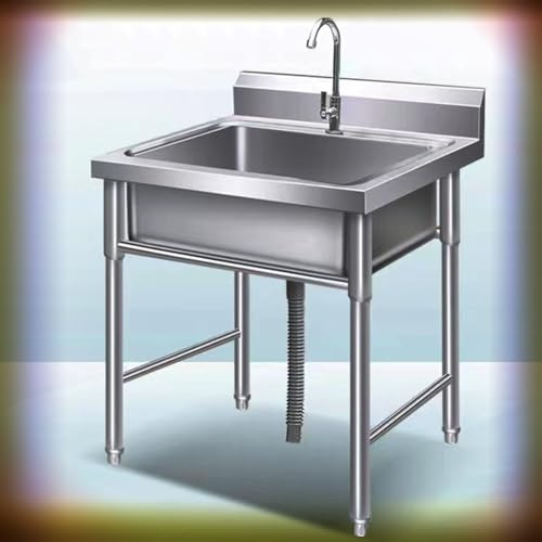 QSPNVFB Kleine Edelstahlspüle Freistehende, Mobiles Spültisch Ausgussbecken Spülbecken, 1 Becken Küchenspüle Gewerbliche Waschbecken Für Garten Laundry(70cm(27inch))