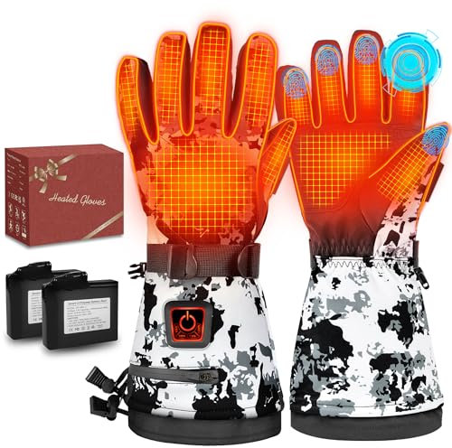 Powate Beheizbare Handschuhe für Herren Damen, 3 Stufige Beheizte Ski Handschuhe mit 7,4 V 22.2 WH Wiederaufladbare Akkus 10 Stunden Betriebsdauer, wasserdichte Zum Klettern, Radfahren, Weiß XL