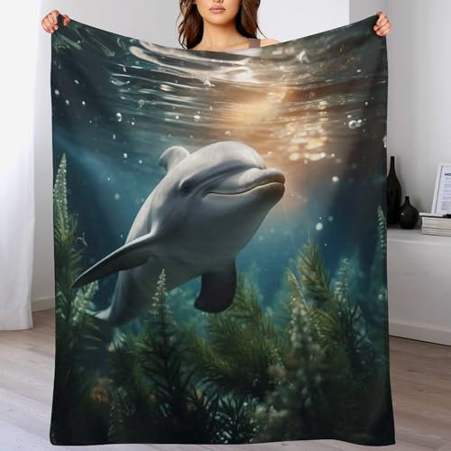 AAPZY Delfin Wohndecken Decken Flannel Decke Wickeln Strand Handtuch Teppich Teppich Picknick Weich Für Schlafzimmer Sofa Outdoor Vier Jahreszeiten （180×200cm）