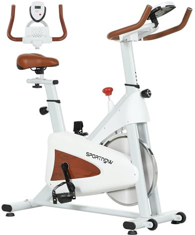 SPORTNOW Indoor Exercise Biker, Quiet Stationary Bike, Stylish Cycling Machine with Adjustable Seat and Resistance, LCD Monitor, Tablet Holder, for Home Gym Cardio Workout, White