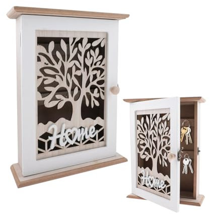 wocpvm Cassetta portachiavi in legno, vintage, in legno, con 6 ganci per chiavi, in legno, design retrò, per chiavi, gioielli, piccoli oggetti