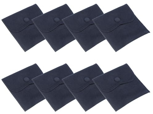 PATIKIL 10 x 10 cm smyckepåse, 8 st mjuka sammetspåsar med tryckknapp bärbar förvaring för ringar halsband armband örhängesklocka, mörkblå