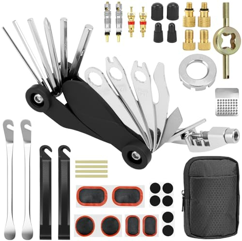 QWORK® Kit de réparation de vélo, Outil de vélo 17 en 1, Ensemble d'outils de vélo, rustine Velo