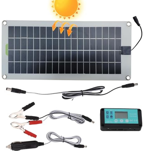 Chargeur de batterie solaire de voiture, 30 W 12 V, kit de panneau solaire Plug & Play avec crocodile pour voiture, camping-car, utilisation automobile, 42 x 20 cm