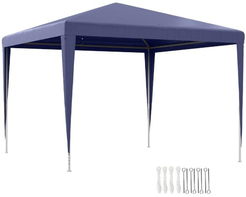 Outsunny Gazebo da Giardino 3x3 m con 4 Fori di Drenaggio Blu Scuro | Corde, Viti, Gazebo da Esterno in Acciaio e PE, Protezione UV, per Giardino, Feste, Campeggio, Matrimoni e Mercati