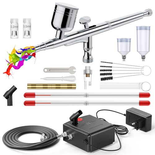 Ovshnrr Airbrush Set 40 PSI mit Kompressor Dual Action Airbrush Set für Kuchendekoration, Makeup, Kunsthandwerk, Nageldesign, Tattoo-Modellierung, Malerei