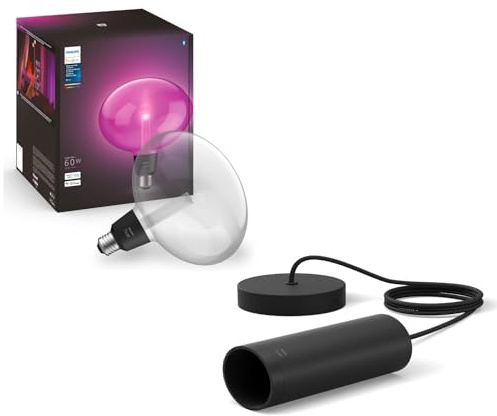 Philips Hue Lightguide Pendelleuchte (Schwarz) - E27 - Weißes und Farbiges Licht - Inkl. 1 Hue Lightguide Ellipse Lampe - Hue White and Color Ambiance