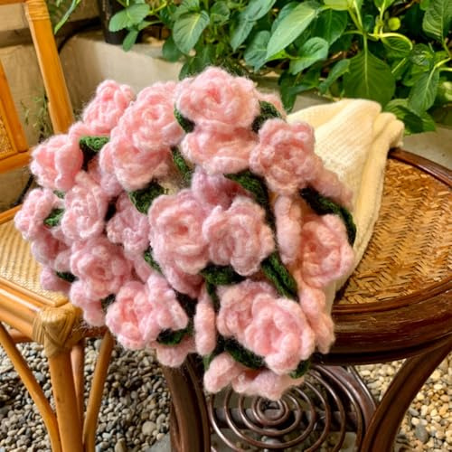 Bouquets of Roses Blanket, Handmade Crochet Rose Bouquet Throw Blanket, Crochet Flower Bouquet, Hand Knitted Flower Throw Blankets for Valentines Mother's Day Birthday Wedding Gift (Pink,31.5)