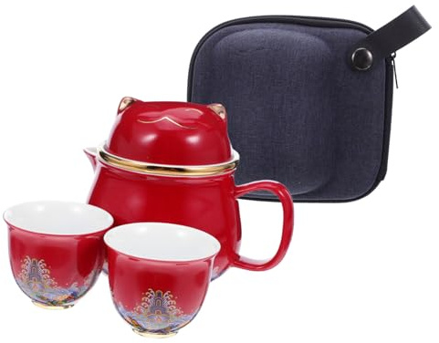PRETYZOOM Té con Forma de Gato Suerte Pintado Dorado de Tetera y Taza de Porcelana para Amantes del Té Taza de Gongfu de Viaje Portátil para Picnics Negocios y Hoteles