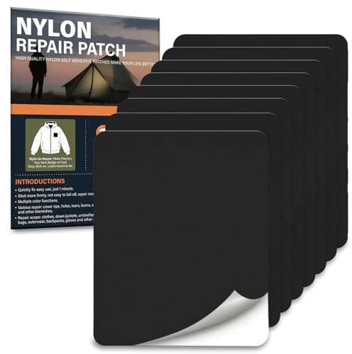 Nylon Flicken Selbstklebend Stoff Schwarz, 8 Stück 20x15cm Daunenjacke Flicken Reparaturset, Zelt Reparaturset, Wasserdichte Patches Reparaturflicken für Zelte, Jacke, Skihose, Markisen