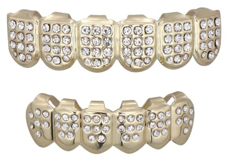 FOMIYES Goldplattierte Hip Hop Zahnschmuck mit Bohrerdetails Künstliche Zähne für Halloween Cosplay und Partys Leichtes Umweltfreundliches Design für Erwachsene
