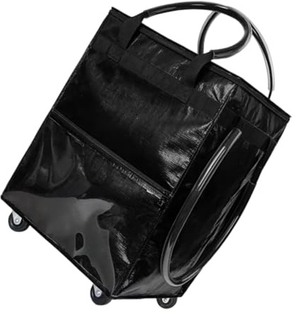 TOPINCN Borsa del Carrello della Spesa Pieghevole, Borsa della Drogheria a Ruote Riutilizzabili, Tasca del Carrello a Prova di Acqua, Sacco a Carrello Portatile con Manico per il (BLACK)
