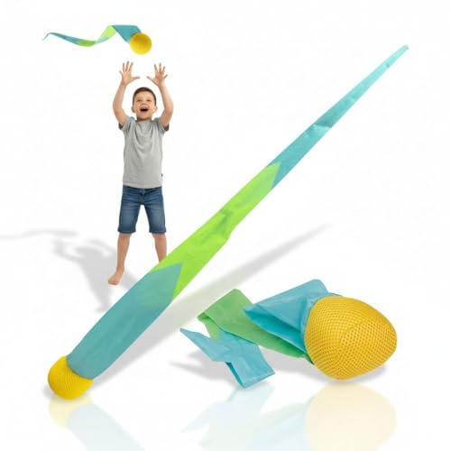 alldoro Schweifball für Kinder, 30 g federleichte Schaumstoffbälle mit 95 cm Schweif, Wurf-, Wasser- & Fangspiel für Indoor & Outdoor