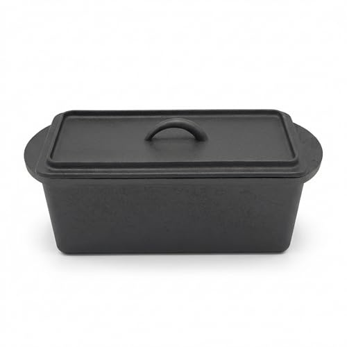 Homira Gusseisen Brotbackform mit Deckel Voreingebrannt, Backofenfest, Für knuspriges Brot Gusseisen Topf Brot 35 x 13,5 x 12,5 cm