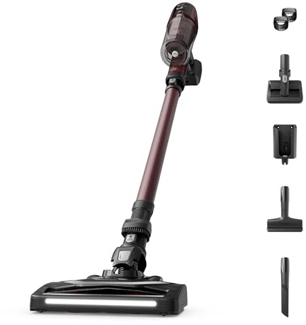 Rowenta X-Pert 6.80, Aspirapolvere Senza Fili Potente, Scopa Elettrica Senza Fili con Spazzola Multifunzione con Luci LED, Display, Autonomia Fino a 60 Minuti, 100 Watt, RH6483, Colore Burgundy