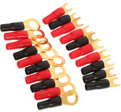 MOBUTOFU Car Audio Wiring Crimp Terminals Connectors 8Ga Brass Insulated Ring and Fork, 10-Pair Heat Shrink Wire Connectors Suitable for Vehicle Speaker and Radio Repair