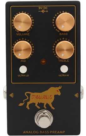 UPALDHOU Pédale de Préampli Basse, Pédale d'effets de Guitare Basse Analogique Pure avec égaliseur 3 Bandes Ultra Lo Hi Boost True Bypass 9 V DC pour Les Lecteurs d'enregistrement de Pratique en