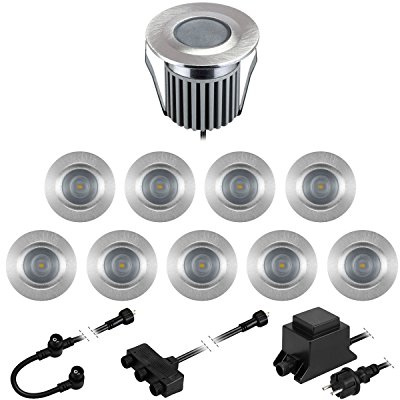 ledscom.de LED Boden-Einbauleuchten BODES für außen, warm-weiß, je 94lm/Leuchte, matt, rund, 50mm Ø, 10er Set